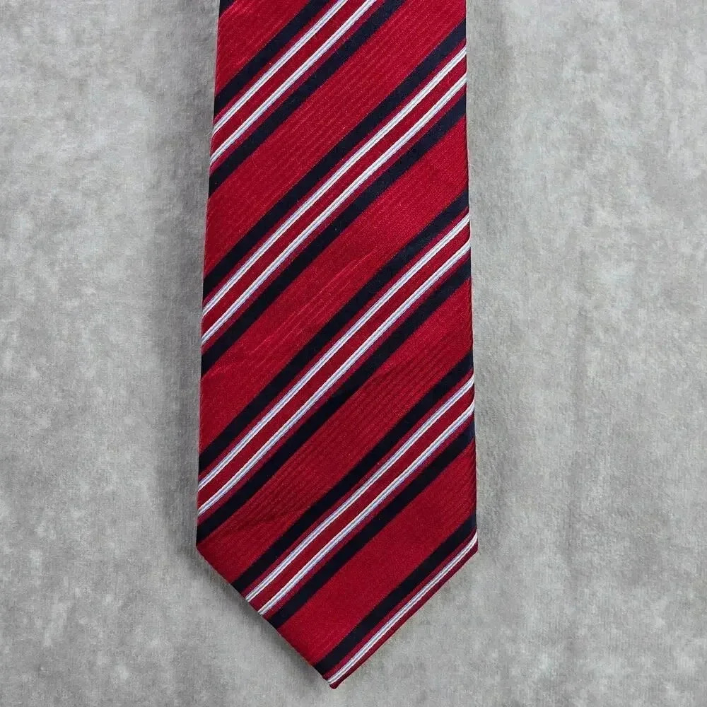 Tasso Elba Red Blue White Stripe Geometric Repp 100% Silk Men's Neck‎ Tie NWOT